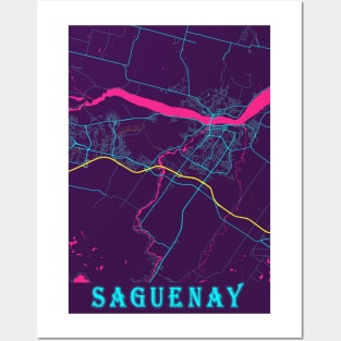 Saguenay Neon City Map, Saguenay Minimalist City Map Art Print Posters and Art